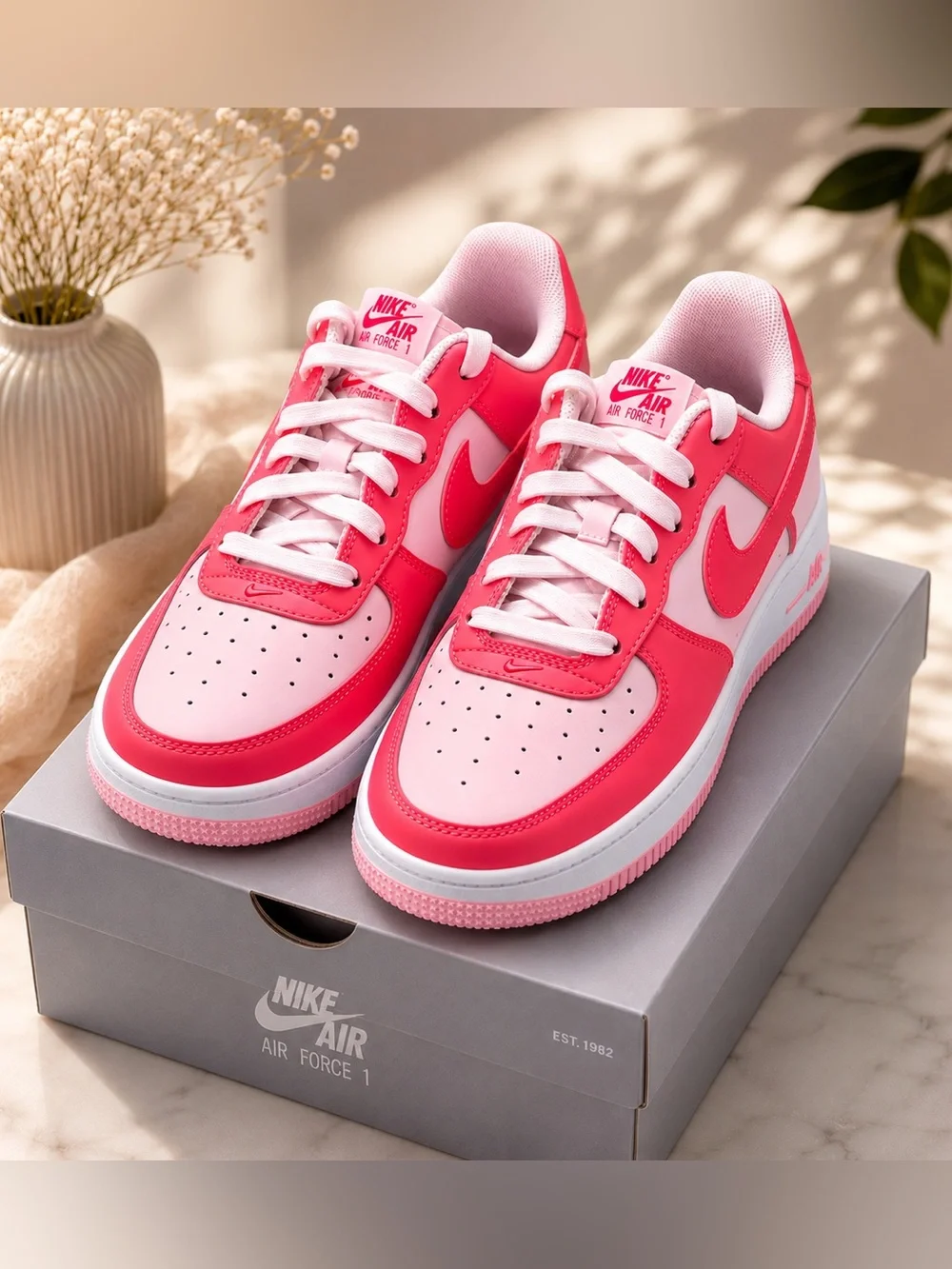 Nike Air Force 1 Low Sneakers - Pink & Hot Pink- 6.5Y/8W